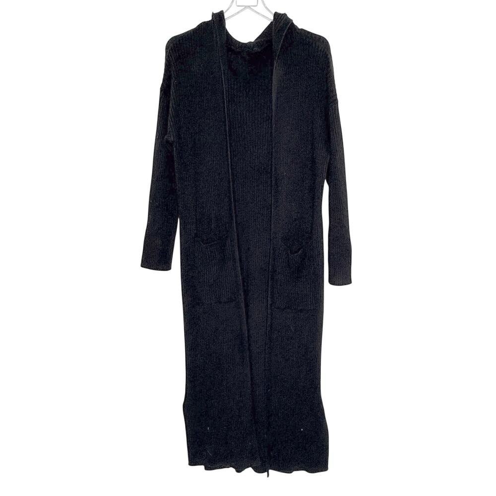 Halara Womens Hooded Long Sleeve Pocket Longline Ribbed Cardigan L Black